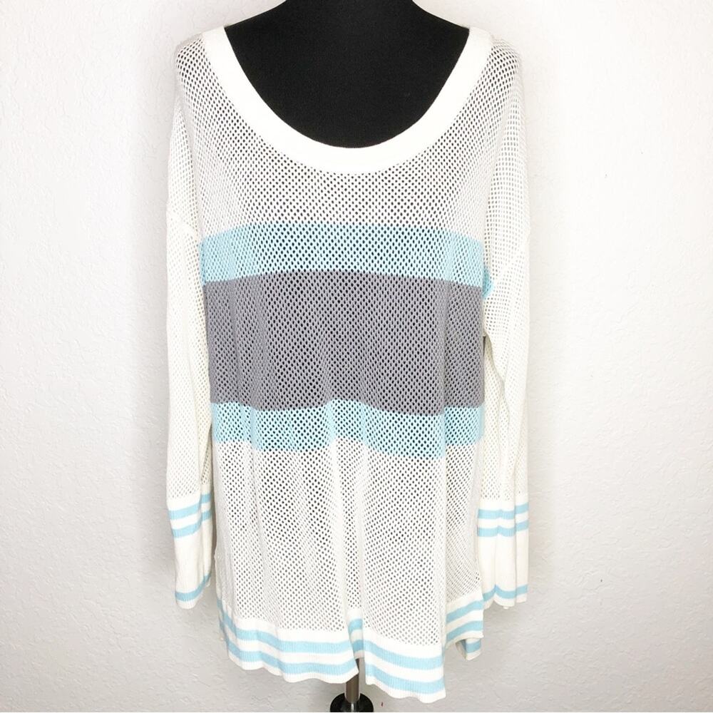 Torrid white gray blue open net knit striped sweater size 3 or 3X
